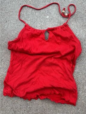 Red Ribbed Halter Tank Top - Women's